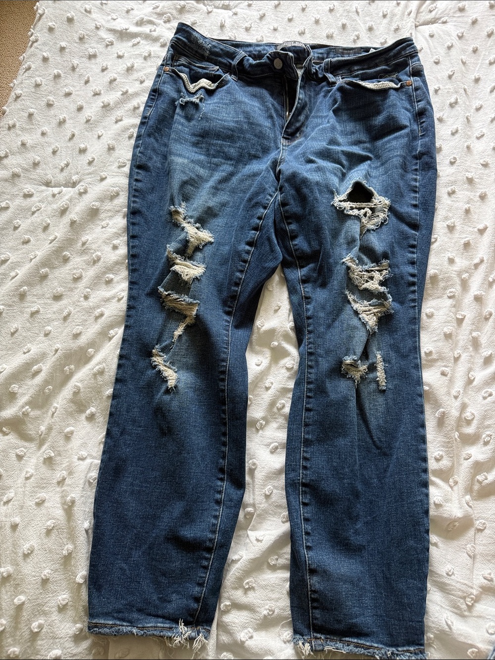 Judy Blue Dark Blue Distressed Boyfriend Jeans